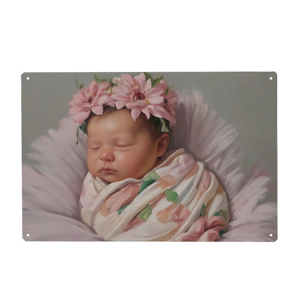 Metall Poster "Rosa Blüten Baby" artboxONE - Menschen,Für Mama - Geburt,Zart,Mädchen,Baby,Babyzimmer,Schlafen - Blechschild