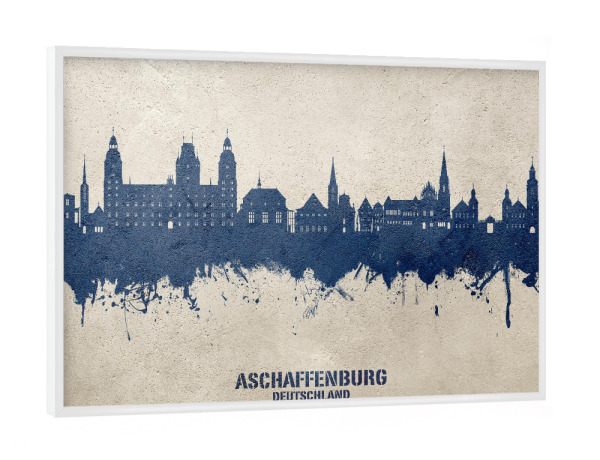 Poster mit weißem Rahmen "Aschaffenburg Skyline PaintBlue" artboxONE - Städte - Aschaffenburg,Deutschland,Skyline,Stadtbild,Aquarell,Malerei