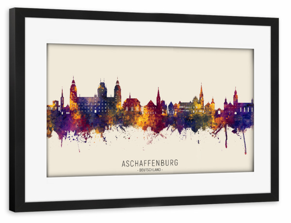 Poster mit Rahmen schwarz "Aschaffenburg Skyline Herbstname" artboxONE - Städte