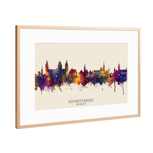 Poster mit Rahmen Kupfer "Aschaffenburg Skyline Herbstname" artboxONE - Städte