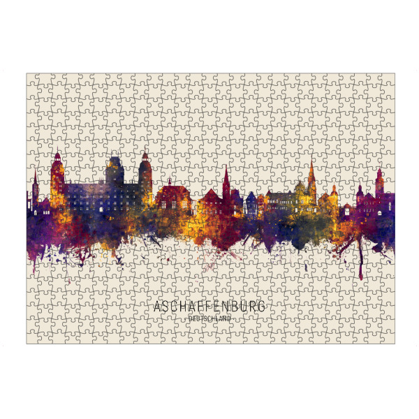 Puzzle Ravensburger "Aschaffenburg Skyline Herbstname" artboxONE - Städte - Aschaffenburg,Deutschland,Skyline,Stadtbild,Stadtbild,Aquarell,Malerei