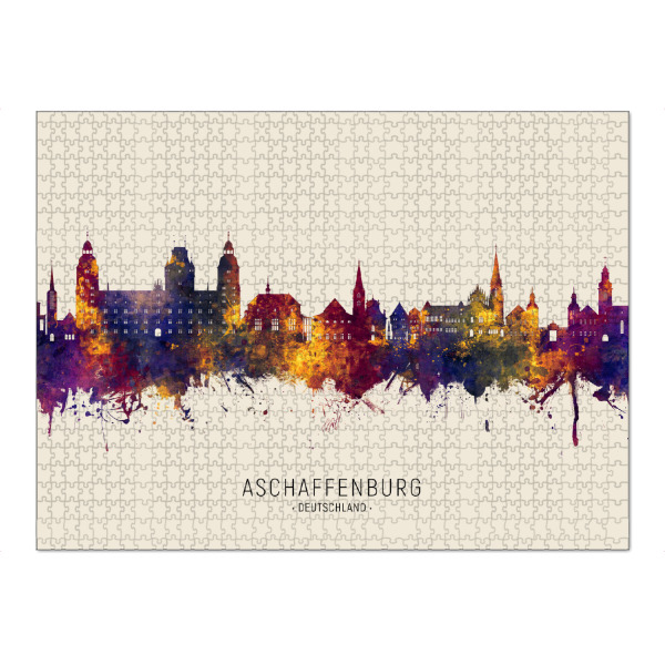 Puzzle Ravensburger "Aschaffenburg Skyline Herbstname" artboxONE - Städte - Aschaffenburg,Deutschland,Skyline,Stadtbild,Stadtbild,Aquarell,Malerei