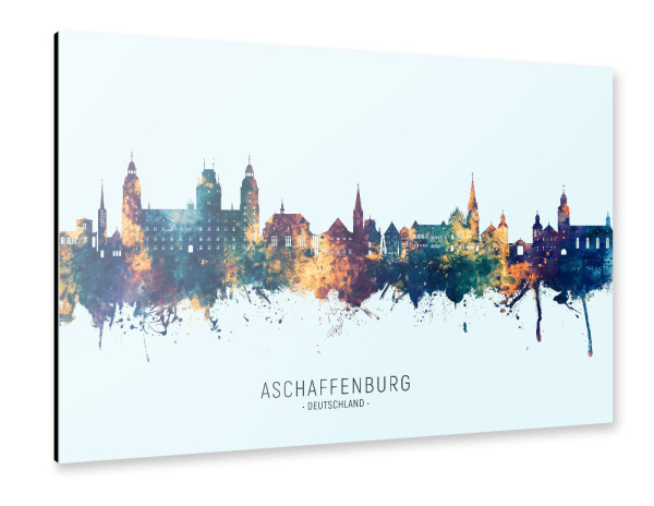 Alu-Dibond "Aschaffenburg Skyline BlauOrange" 30x20 cm artboxONE