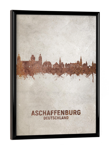 Poster mit schwarzem Rahmen "Aschaffenburger Skyline Rust" artboxONE - Städte - Aschaffenburg,Deutschland,Skyline,Stadtbild,Aquarell,Malerei