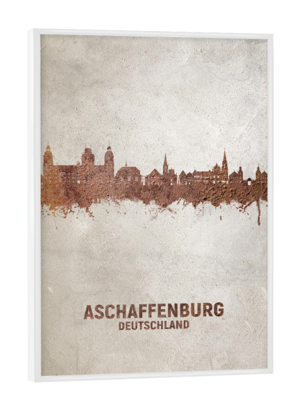 Poster mit weißem Rahmen "Aschaffenburger Skyline Rust" artboxONE - Städte - Aschaffenburg,Deutschland,Skyline,Stadtbild,Aquarell,Malerei