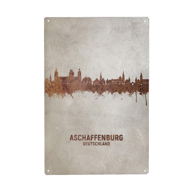 Holzbild "Aschaffenburger Skyline Rust" artboxONE - Städte - Aschaffenburg,Deutschland,Skyline,Stadtbild,Aquarell,Malerei