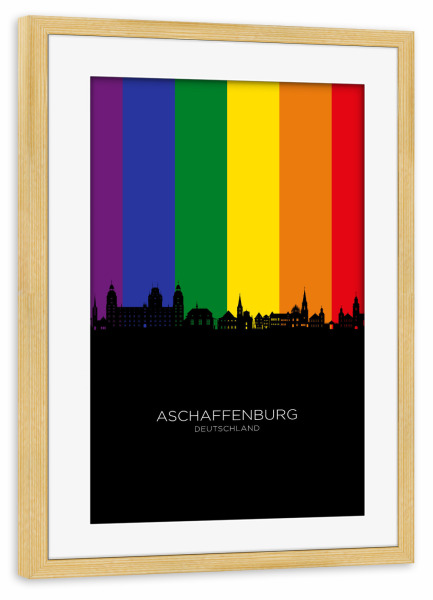 Poster mit Rahmen kiefer "Aschaffenburg Skyline Pride" artboxONE - Städte - Aschaffenburg,Deutschland,Stolz,Skyline,Stadtbild,Aquarell,Malerei