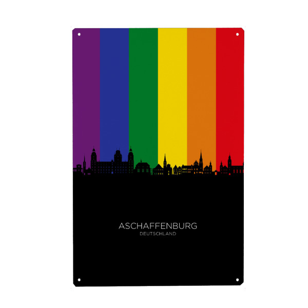 Holzbild "Aschaffenburg Skyline Pride" artboxONE - Städte - Aschaffenburg,Deutschland,Stolz,Skyline,Stadtbild,Aquarell,Malerei
