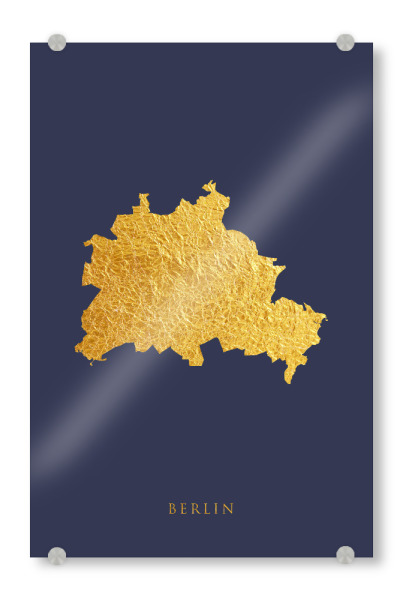 Acrylglasbild "Berlin Goldkarte Blau" artboxONE - Kartografie - Berlin,Deutschland,Karte,Gold