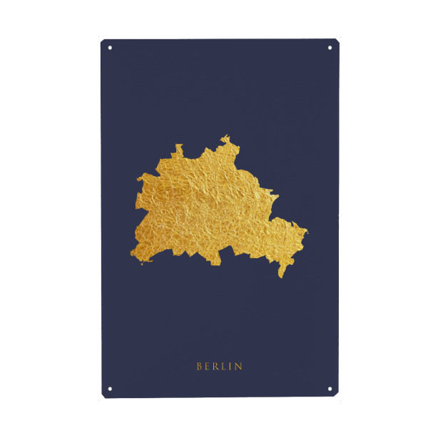 Holzbild "Berlin Goldkarte Blau" artboxONE - Kartografie - Berlin,Deutschland,Karte,Gold
