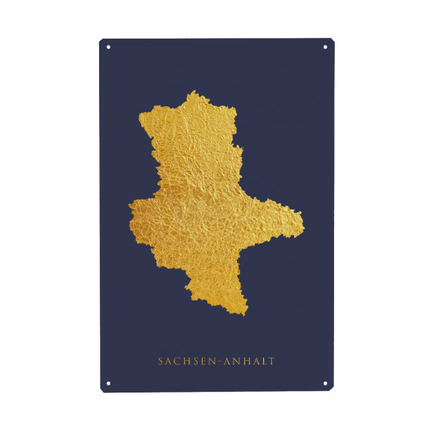 Metall Poster "Sachsen-Anhalt Goldkarte Blau" artboxONE - Kartografie - Sachsen-anhalt,Deutschland,Karte,Gold - Blechschild