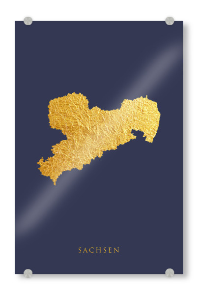 Acrylglasbild "Sachsen Goldkarte Blau" artboxONE - Kartografie - Sachsen,Deutschland,Karte,Gold