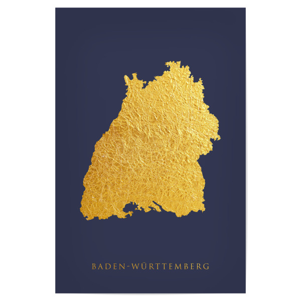 Poster "Baden-Württemberg Goldkarte Blau" artboxONE - Kartografie - Baden-württemberg,Deutschland,Karte,Gold