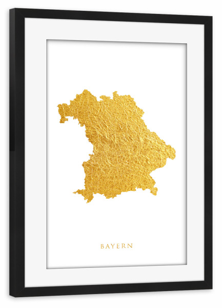 Poster mit Rahmen schwarz "Bayern Gold Karte" artboxONE - Kartografie - Bayern,Deutschland,Karte,Gold