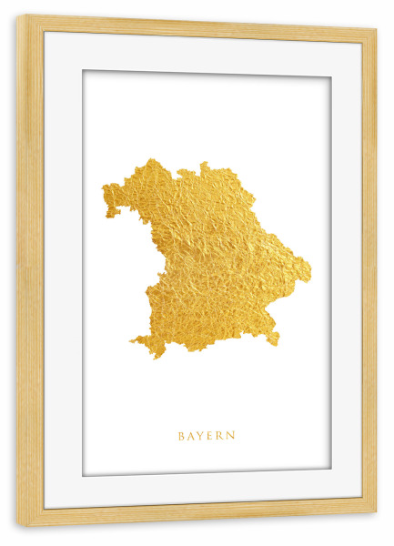 Poster mit Rahmen kiefer "Bayern Gold Karte" artboxONE - Kartografie - Bayern,Deutschland,Karte,Gold