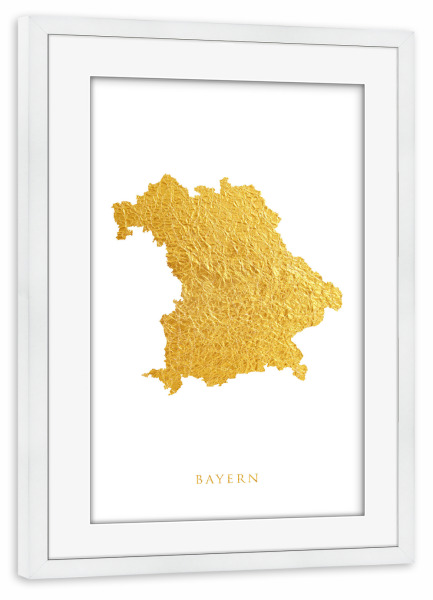 Poster mit Rahmen weiß "Bayern Gold Karte" artboxONE - Kartografie - Bayern,Deutschland,Karte,Gold