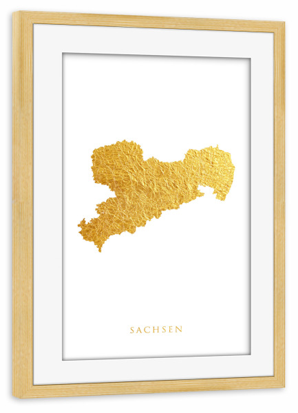 Poster mit Rahmen kiefer "Sachsen-Goldkarte" artboxONE - Kartografie - Sachsen,Deutschland,Karte,Gold