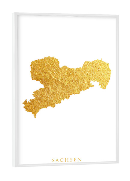 Poster mit weißem Rahmen "Sachsen-Goldkarte" artboxONE - Kartografie - Sachsen,Deutschland,Karte,Gold