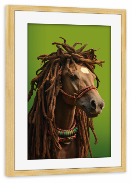 Poster mit Rahmen kiefer "Rasta-Pferd" artboxONE - Natur,Tiere,Lustig