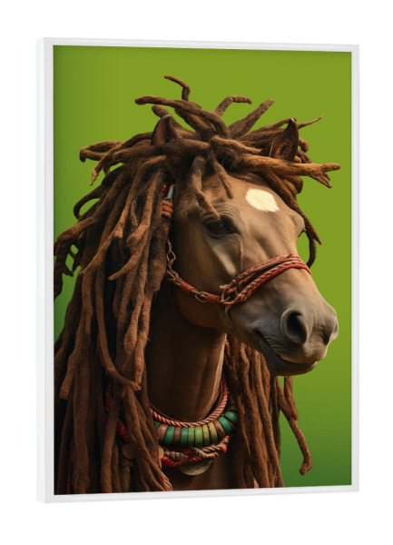 Poster mit weißem Rahmen "Rasta-Pferd" artboxONE - Natur,Tiere,Lustig