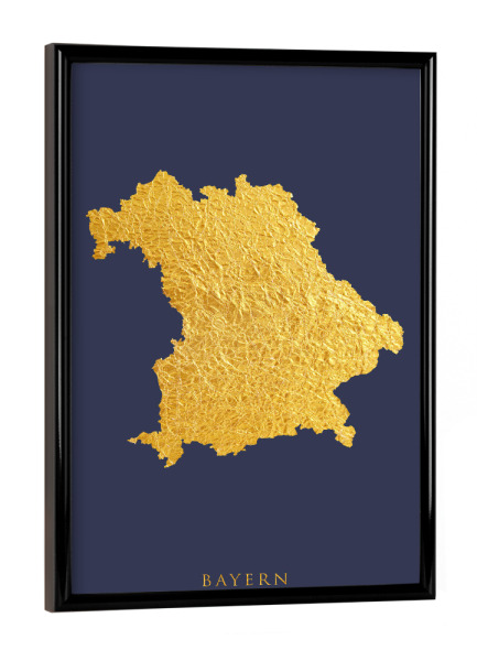 Poster mit schwarzem Rahmen "Bayern Goldkarte Blau" artboxONE - Kartografie - Bayern,Deutschland,Karte,Gold