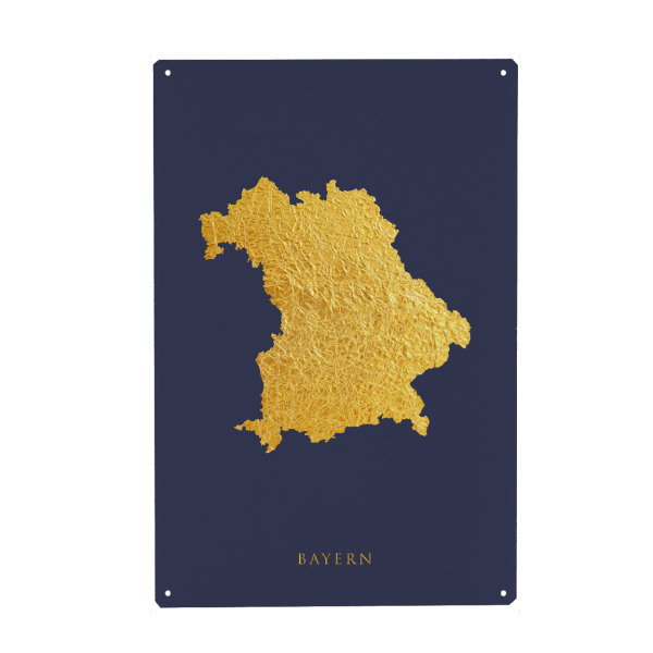 Holzbild "Bayern Goldkarte Blau" artboxONE - Kartografie - Bayern,Deutschland,Karte,Gold