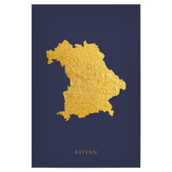 Poster 30x20 cm "Bayern Goldkarte Blau" artboxONE - Kartografie - Bayern,Deutschland,Karte,Gold