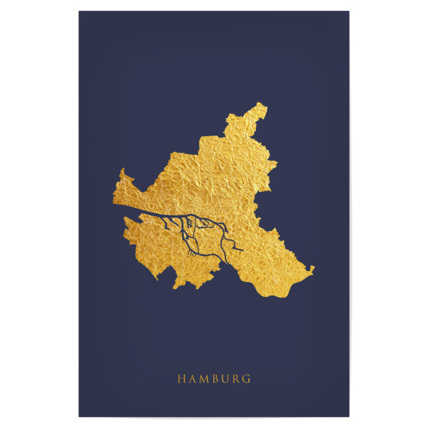 Poster "Hamburg Goldkarte Blau" artboxONE - Kartografie - Hamburg,Deutschland,Karte,Gold