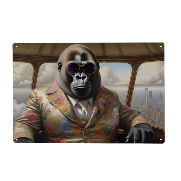 Holzbild "The Boss" artboxONE - Tiere,Fiktion - Gorilla,Affe,Surreal,Wolken,Mode,Lustig,Cool,Tier charakter,Charakter
