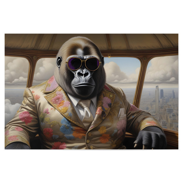 Poster 30x20 cm "The Boss" artboxONE - Tiere,Fiktion - Gorilla,Affe,Surreal,Wolken,Mode,Lustig,Cool,Tier charakter,Charakter