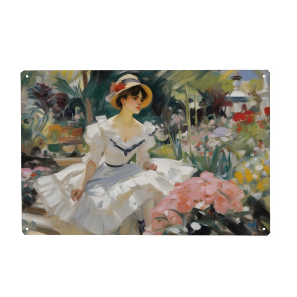 Holzbild "Das Mädchen im Park" artboxONE - Floral,Menschen - Impressionismus,Blumen,Garten,Mädchen,Romantisch,Park,Malerei,Sommer,Vintage