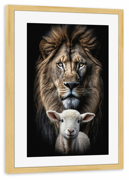 Poster mit Rahmen kiefer "Lion and the lamb" artboxONE - Tiere