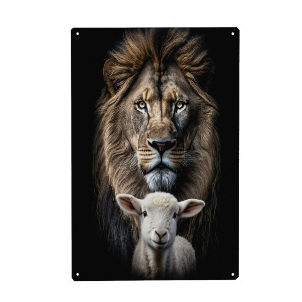 Holzbild "Lion and the lamb" artboxONE - Tiere - Lion and the lamb,Lion,Lamb,Christ,Jesus,God,Prophecy,Bible,Easter weekend,Genesis,Christianity,Cross