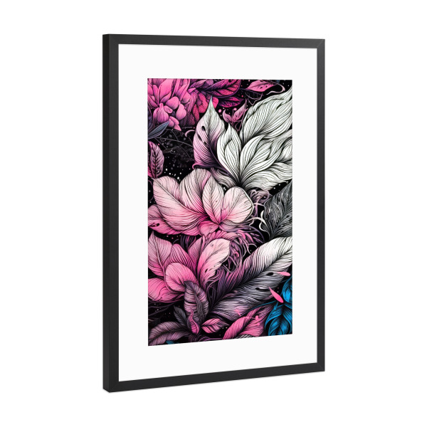Poster mit Rahmen Schwarz (Metallic) "Blumenblätter Kunst P" artboxONE - Natur,Floral - Natur,Blumen,Blumen,Botanisch,Blätter,Blatt,Blumen