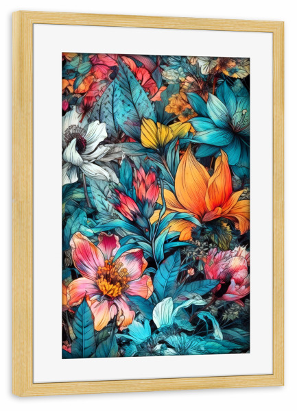Poster mit Rahmen kiefer "Wiese voller Blumen S" artboxONE - Natur,Floral - Wiese,Natur,Blumen,Blumen,Botanische,Blätter,Blatt,Blumen,Kräuter