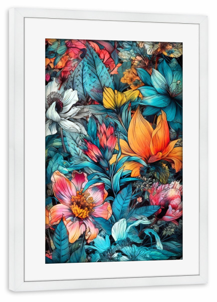 Poster mit Rahmen weiß "Wiese voller Blumen S" artboxONE - Natur,Floral - Wiese,Natur,Blumen,Blumen,Botanische,Blätter,Blatt,Blumen,Kräuter