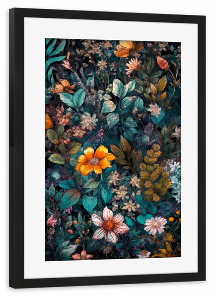 Poster mit Rahmen schwarz "Wiese voller Blumen P" artboxONE - Natur,Floral - Wiese,Natur,Blumen,Blumen,Botanische,Blätter,Blatt,Blumen,Kräuter