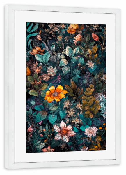 Poster mit Rahmen weiß "Wiese voller Blumen P" artboxONE - Natur,Floral - Wiese,Natur,Blumen,Blumen,Botanische,Blätter,Blatt,Blumen,Kräuter