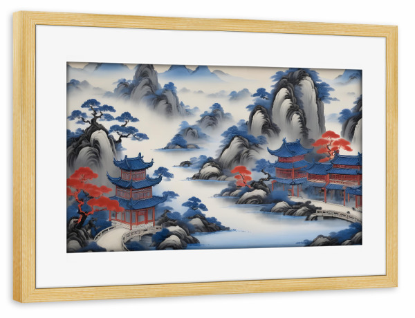 Poster mit Rahmen kiefer "Edle chinoiserie Landschaft" artboxONE - Reise / Asien