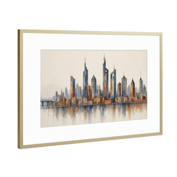 Poster mit Rahmen Gold "Abstrakte Frankfurter Skyline" artboxONE - Architektur,Städte / Frankfurt