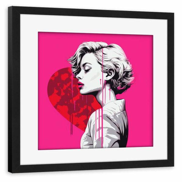 Poster mit Rahmen schwarz "SCHMELZENDE LIEBE" artboxONE - Menschen,Fashion,Für Mama - Liebe,Rosa,Valentinstag,Kunst,Künstlerisch,Pop-art,Herz,Frau