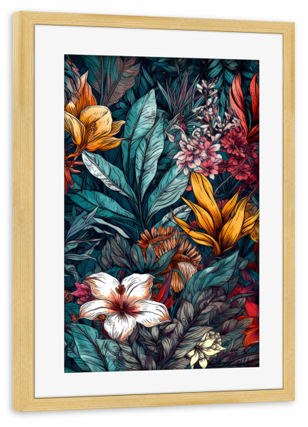Poster mit Rahmen kiefer "Blumen und Blätter R" artboxONE - Natur,Floral - Natur,Blumen,Blumen,Botanische,Blätter,Blatt,Blumen,Garten