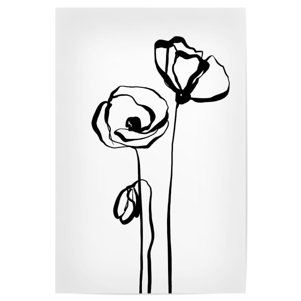 Poster 30x20 cm "Mohnblumen minimalistisch" artboxONE - Natur,Floral,Abstrakt,Schwarzweiß