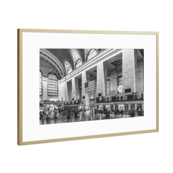 Poster mit Rahmen Gold "Grand central terminal" artboxONE - Städte / New York,Schwarzweiß,Architektur,Geometrie
