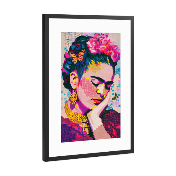 Poster mit Rahmen Schwarz (Metallic) "Frida Mosaik" artboxONE - Floral,Abstrakt,Menschen
