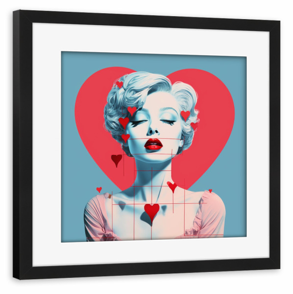 Poster mit Rahmen schwarz "LIEBESANGRIFF" artboxONE - Menschen,Fashion,Für Mama - Rot,Blau,Weiß,Valentinstag,Frau,Kunst,Kunst des tages,Arttobuy