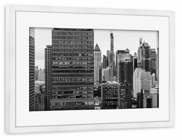 Poster mit Rahmen weiß "Manhattan Love" artboxONE - Städte / New York,Schwarzweiß,Architektur,Reise / Länder