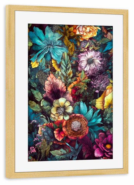 Poster mit Rahmen kiefer "Wiese voller Blumen R" artboxONE - Natur,Floral - Wiese,Natur,Blumen,Blumen,Botanische,Blätter,Blatt,Blumen,Kräuter
