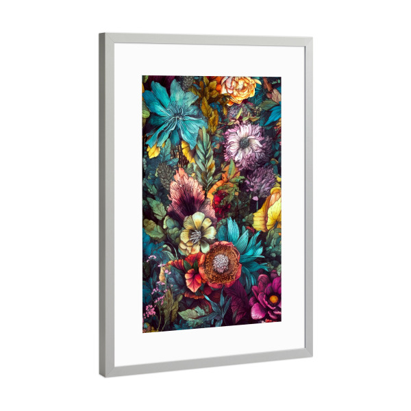 Poster mit Rahmen Silber "Wiese voller Blumen R" artboxONE - Natur,Floral - Wiese,Natur,Blumen,Blumen,Botanische,Blätter,Blatt,Blumen,Kräuter
