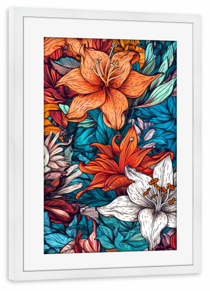 Poster mit Rahmen weiß "Blumen und Blätter Z" artboxONE - Natur,Floral - Natur,Blumen,Blumen,Botanische,Blätter,Blatt,Blumen,Garten